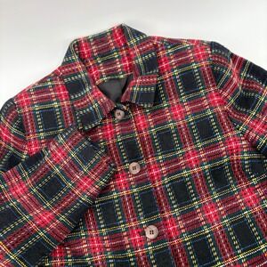 Womens M/L Plaid Blazer‎ Jacket Red Black Yellow Button Up Collar Long Sleeve